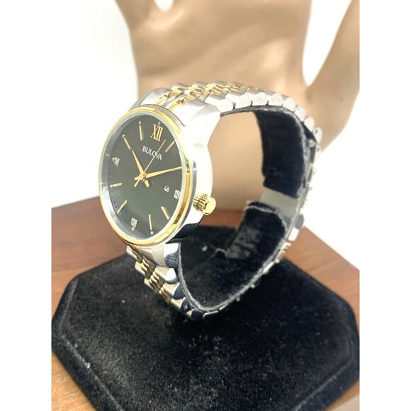 Bulova Women's Watch 98P198 Black Dial Diamond Quartz Two Tone Jubilee Steel - Picture 2 of 13